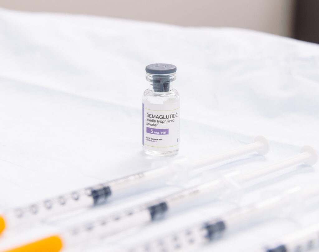 Photo of syringes and semaglutide in a nice, sterile wellness center where patients can find treatments like weight loss injectables in North Liberty